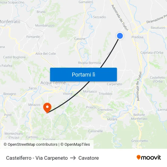 Castelferro - Via Carpeneto to Cavatore map
