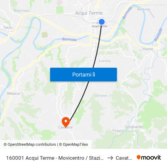 160001 Acqui Terme - Movicentro / Stazione FS to Cavatore map