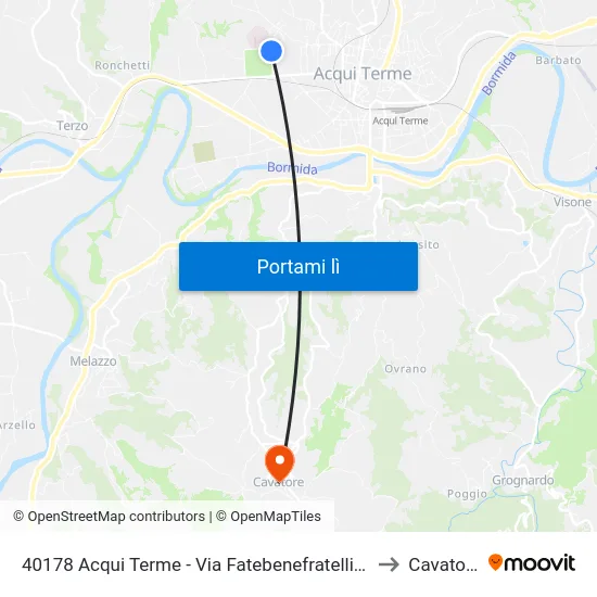 40178 Acqui Terme - Via Fatebenefratelli 12 to Cavatore map