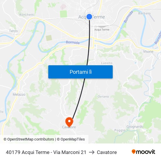 40179 Acqui Terme - Via Marconi 21 to Cavatore map