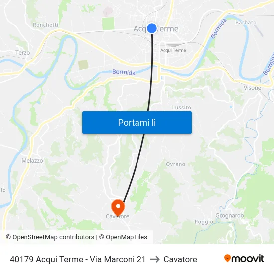 40179 Acqui Terme - Via Marconi 21 to Cavatore map