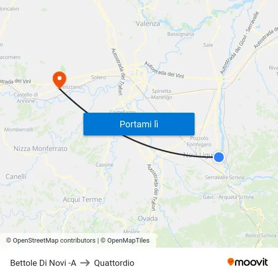 Bettole Di Novi -A to Quattordio map