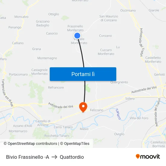 Bivio Frassinello -A to Quattordio map