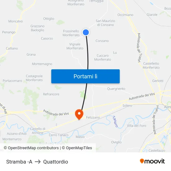 Stramba -A to Quattordio map