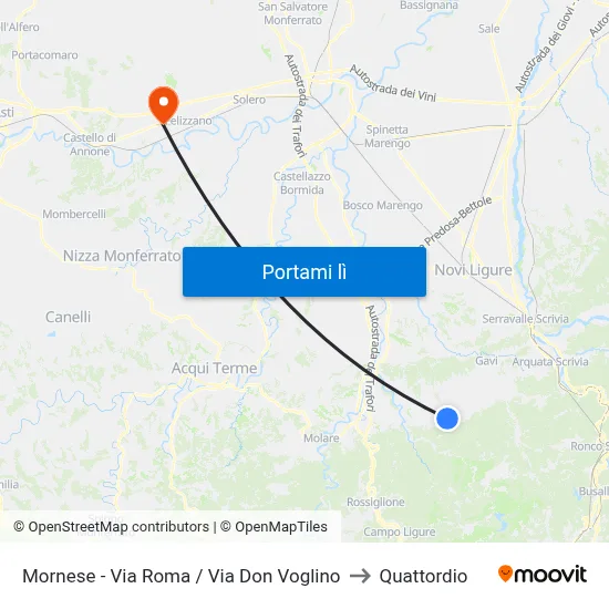 Mornese - Via Roma / Via Don Voglino to Quattordio map
