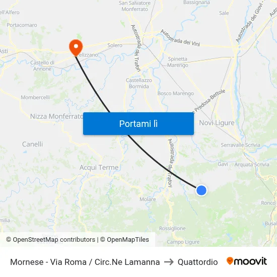 Mornese - Via Roma / Circ.Ne Lamanna to Quattordio map