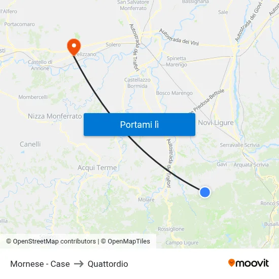 Mornese - Case to Quattordio map