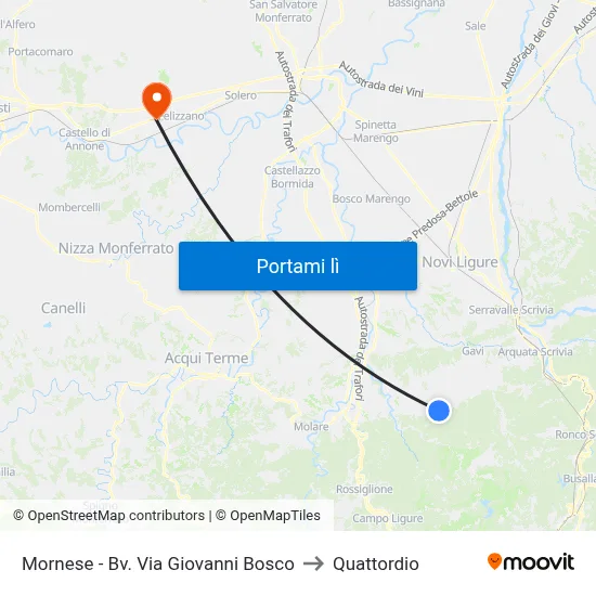 Mornese - Bv. Via Giovanni Bosco to Quattordio map