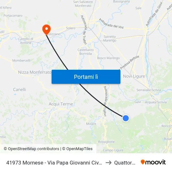 41973 Mornese - Via Papa Giovanni Civ. 24 to Quattordio map