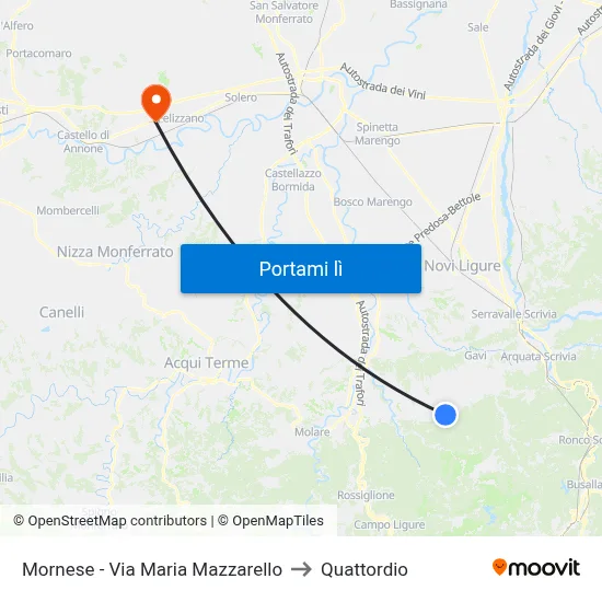 Mornese - Via Maria Mazzarello to Quattordio map