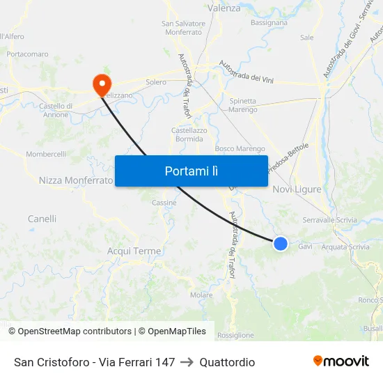 San Cristoforo - Via Ferrari 147 to Quattordio map