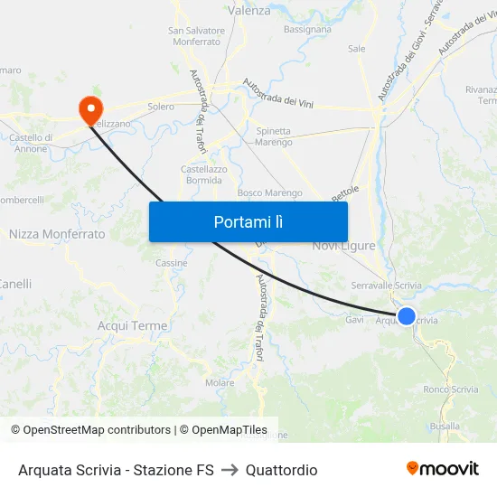 Arquata Scrivia - Stazione FS to Quattordio map
