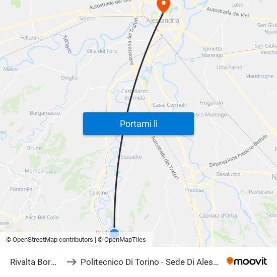 Rivalta Bormida to Politecnico Di Torino - Sede Di Alessandria map