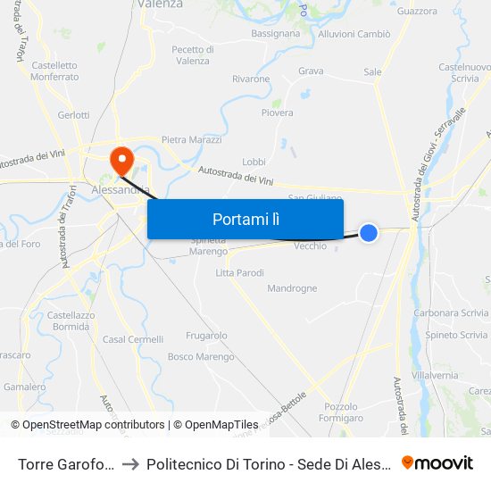 Torre Garofoli -A to Politecnico Di Torino - Sede Di Alessandria map