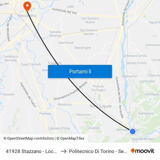 41928 Stazzano - Località Fornacetta to Politecnico Di Torino - Sede Di Alessandria map