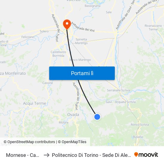 Mornese - Castello to Politecnico Di Torino - Sede Di Alessandria map