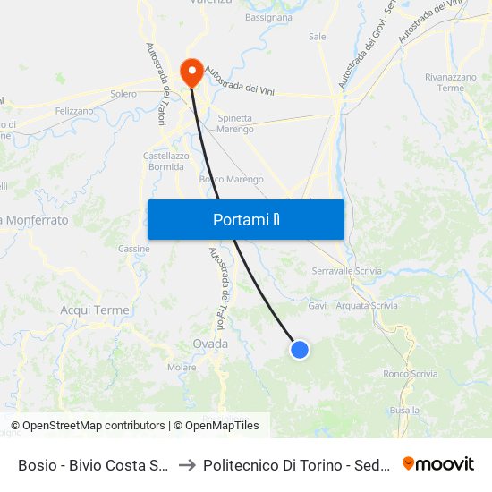 Bosio - Bivio Costa Santo Stefano to Politecnico Di Torino - Sede Di Alessandria map