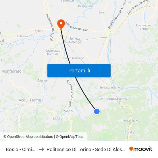 Bosio - Cimitero to Politecnico Di Torino - Sede Di Alessandria map