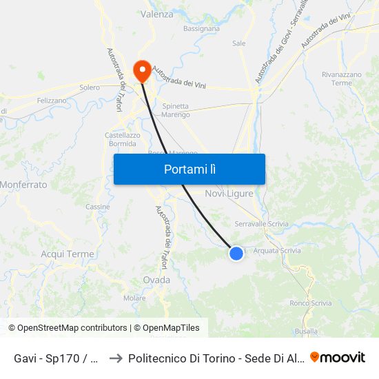 Gavi - Sp170 / Case 1 to Politecnico Di Torino - Sede Di Alessandria map