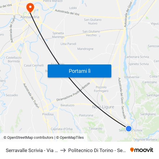 Serravalle Scrivia - Via Monterotondo to Politecnico Di Torino - Sede Di Alessandria map