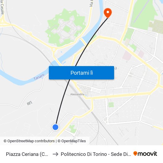 Piazza Ceriana (Capolinea) to Politecnico Di Torino - Sede Di Alessandria map