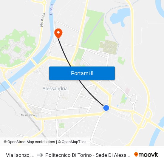 Via Isonzo, 67 to Politecnico Di Torino - Sede Di Alessandria map