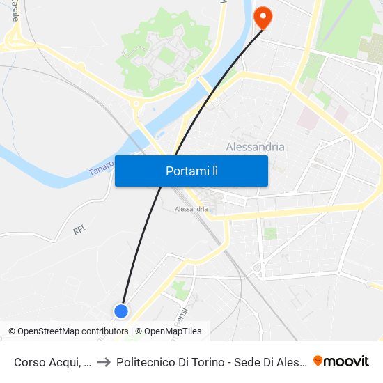 Corso Acqui, 140 to Politecnico Di Torino - Sede Di Alessandria map