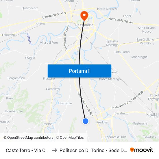 Castelferro - Via Carpeneto to Politecnico Di Torino - Sede Di Alessandria map