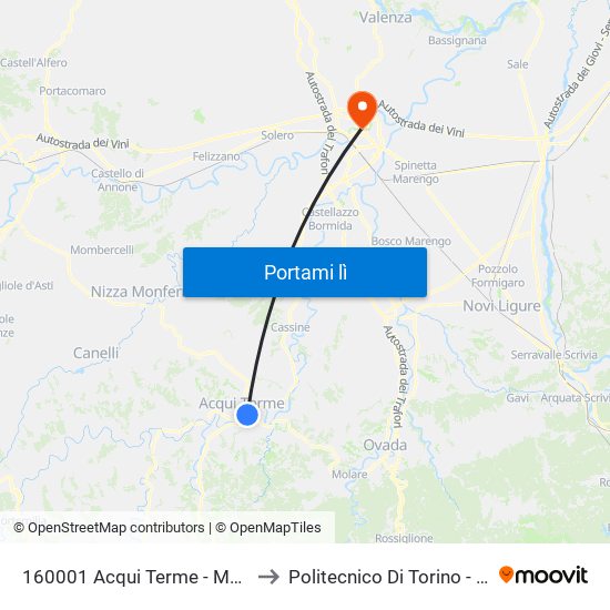 160001 Acqui Terme - Movicentro / Stazione FS to Politecnico Di Torino - Sede Di Alessandria map