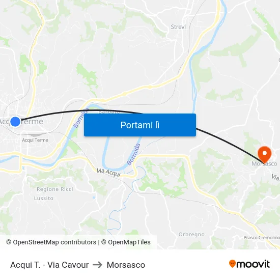 Acqui T. - Via Cavour to Morsasco map