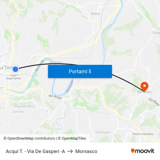 Acqui T. - Via De Gasperi -A to Morsasco map