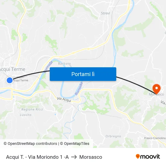 Acqui T. - Via Moriondo 1 -A to Morsasco map