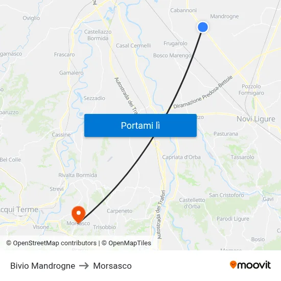 Bivio Mandrogne to Morsasco map