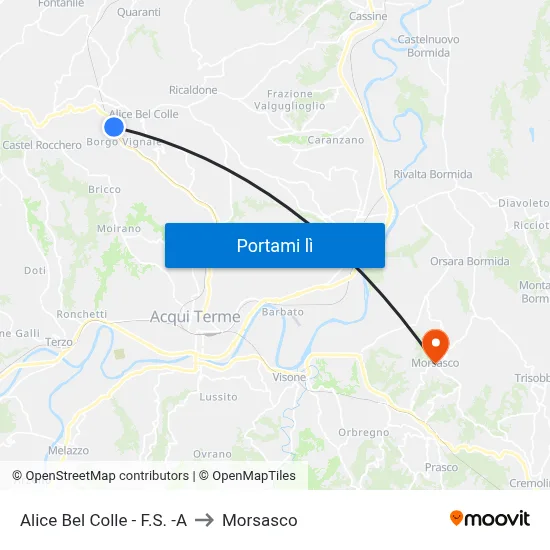Alice Bel Colle - F.S. -A to Morsasco map