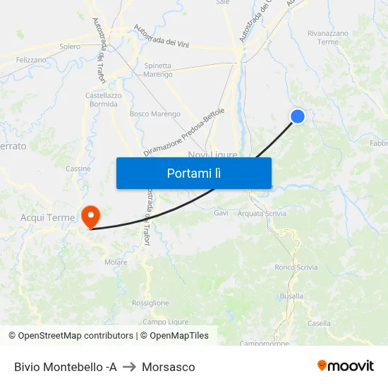Bivio Montebello -A to Morsasco map