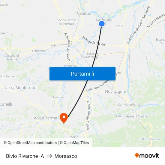 Bivio Rivarone -A to Morsasco map