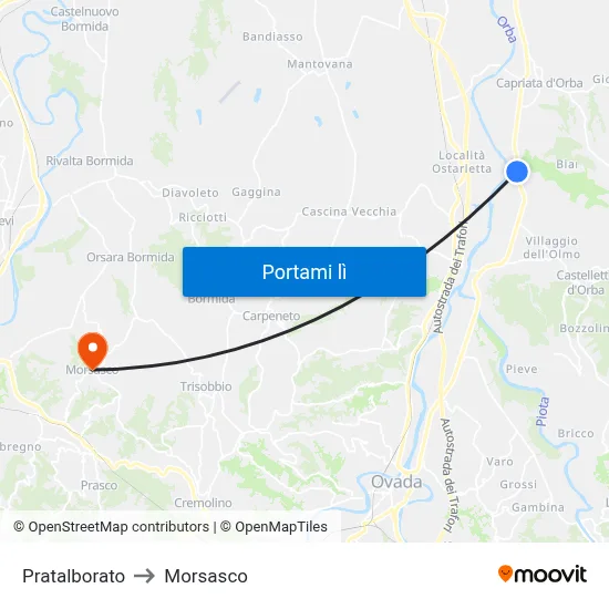 Pratalborato to Morsasco map