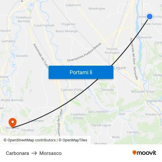 Carbonara to Morsasco map