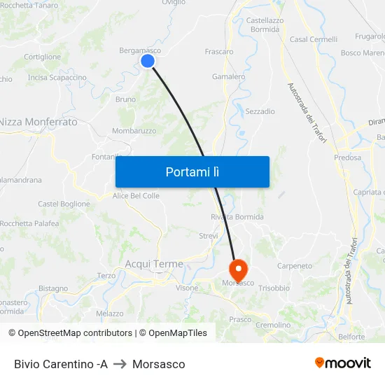 Bivio Carentino -A to Morsasco map