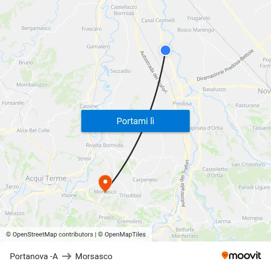 Portanova -A to Morsasco map
