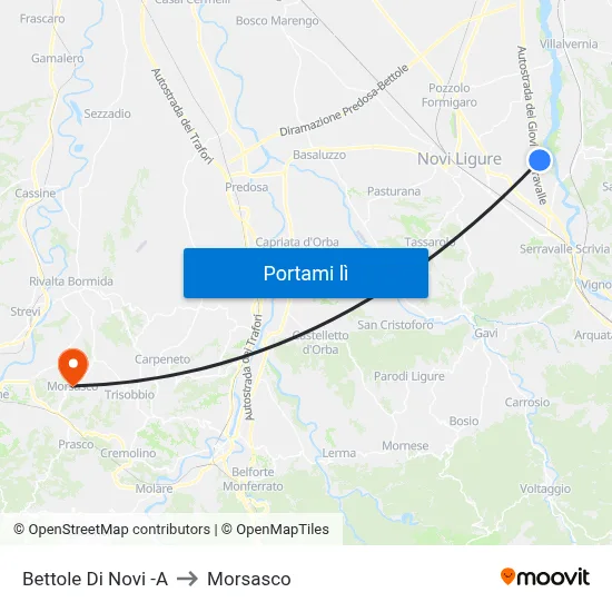 Bettole Di Novi -A to Morsasco map