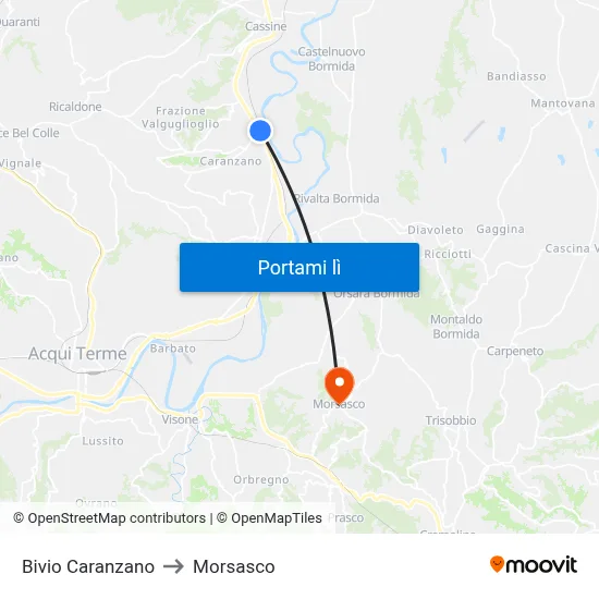 Bivio Caranzano to Morsasco map