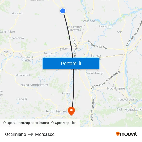 Occimiano to Morsasco map