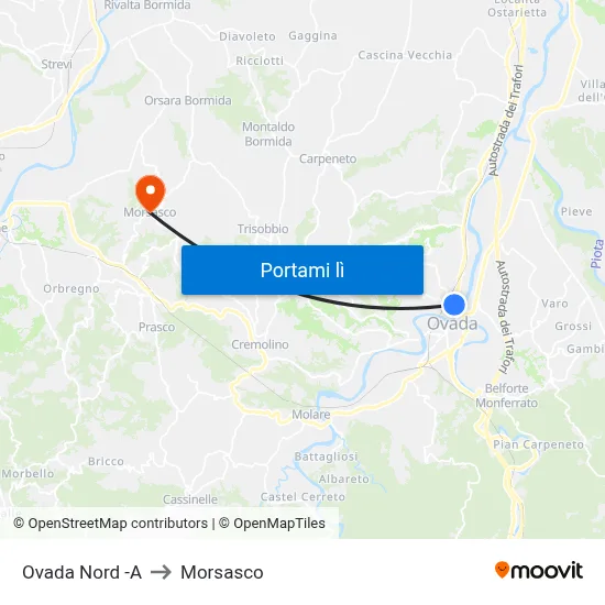 Ovada Nord -A to Morsasco map