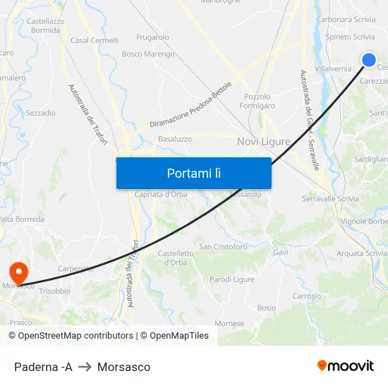 Paderna -A to Morsasco map
