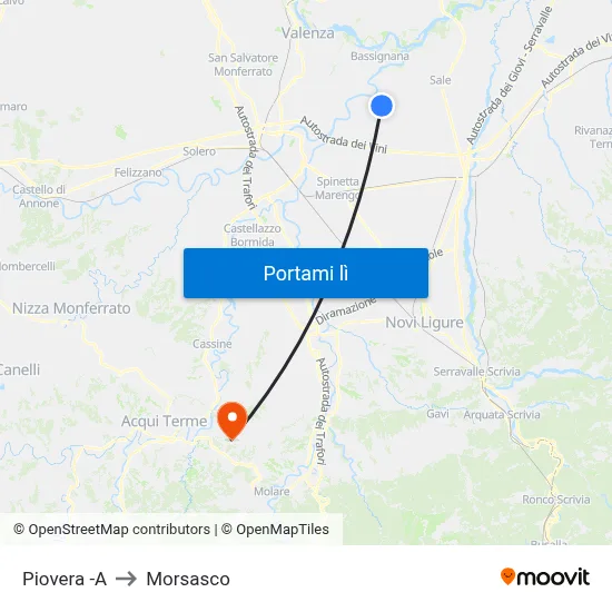 Piovera -A to Morsasco map