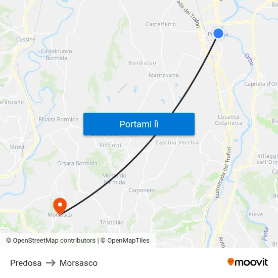 Predosa to Morsasco map