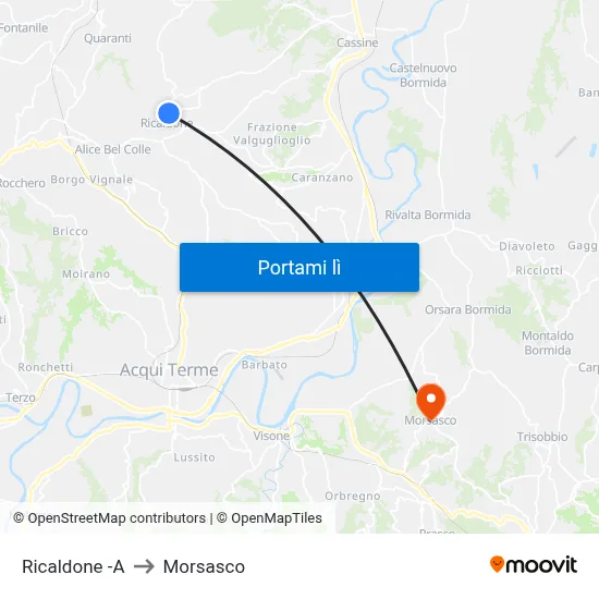 Ricaldone -A to Morsasco map