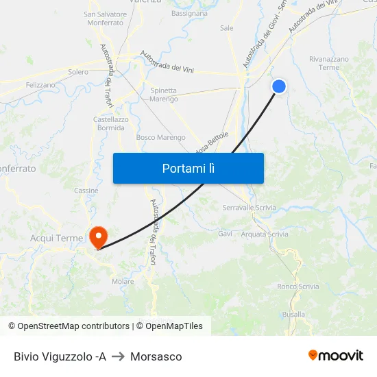Bivio Viguzzolo -A to Morsasco map