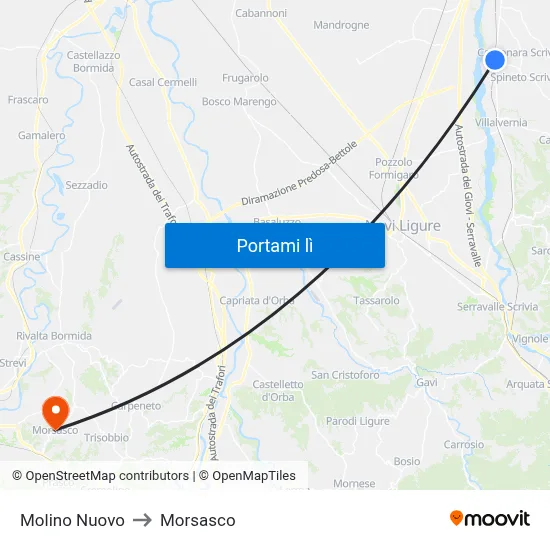 Molino Nuovo to Morsasco map